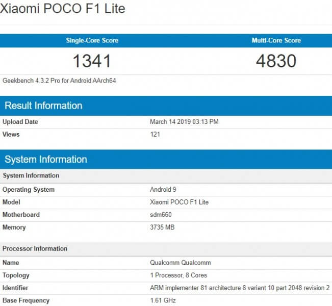 poco f1 lite geekbench