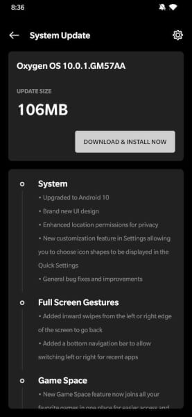 OxygenOS 10.0.1 Changelog