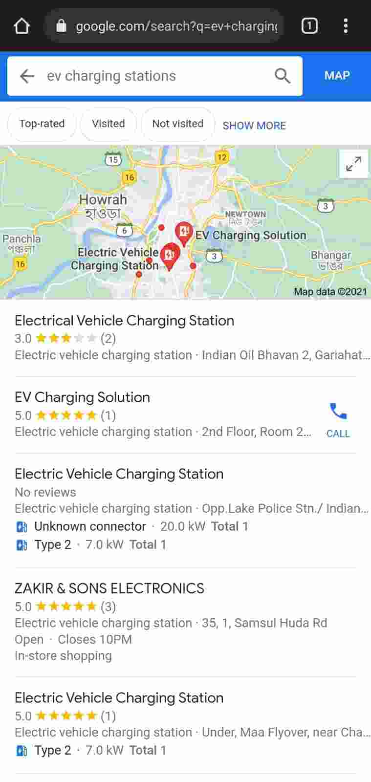 list of ev charging stations in India