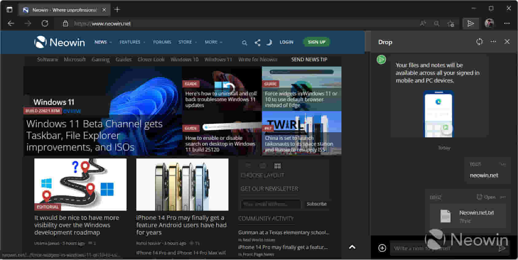 microsoft edge drop feature, microsoft edge drop, edge drop feature, microsoft multi-device sharing, microsoft edge drop multi-device sharing